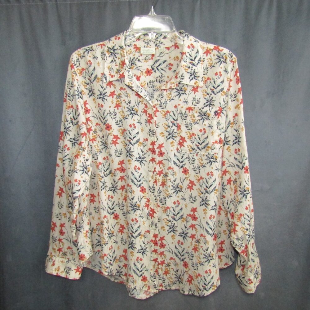 Spartina 449 Cream Floral Linen Blend Button Up Top Blouse Size XL Long Sleeve - Picture 2 of 10